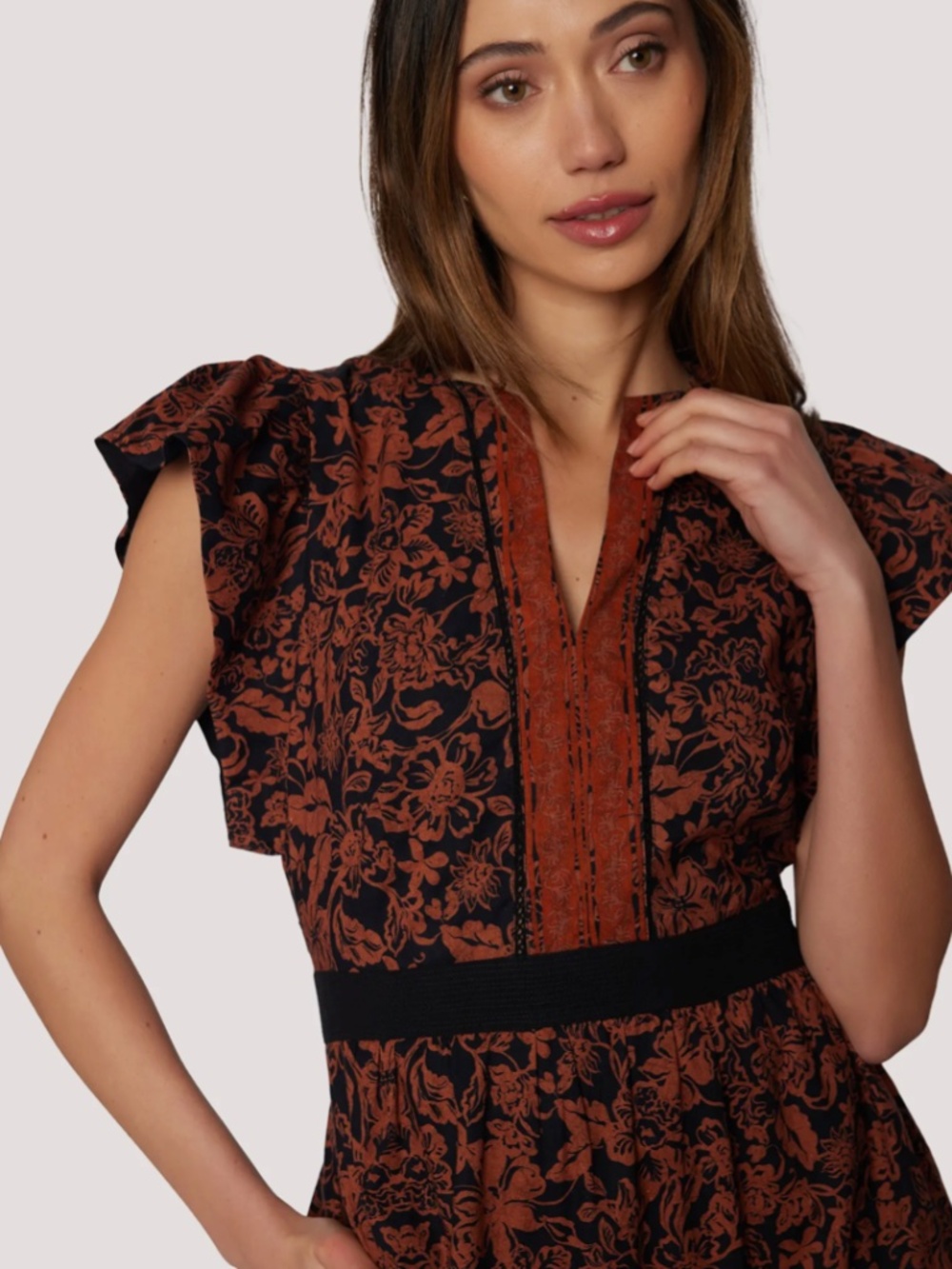 Lady of Siena Floral Cap Sleeve Cotton Midi Dress